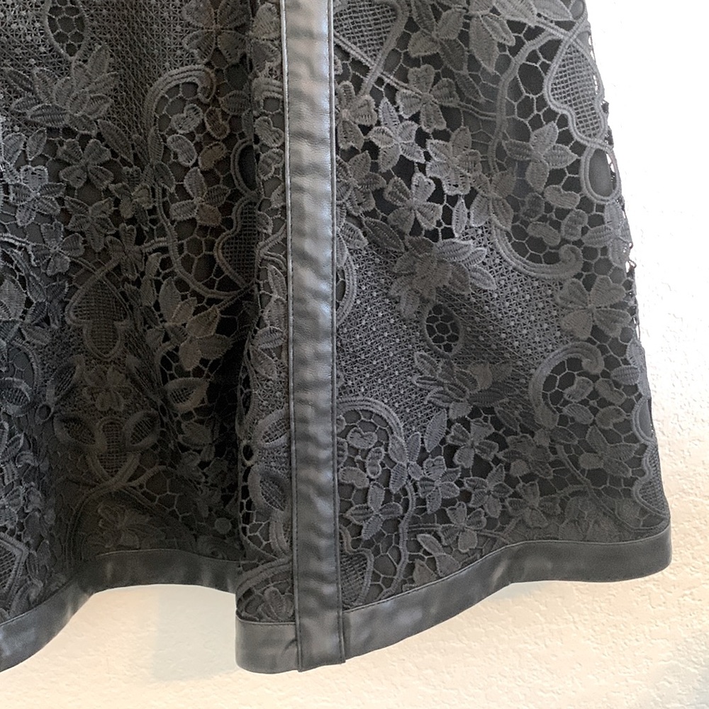 THE KOOPLES BLACK LACE DRESS FAUX LEATHER TRIM FIT & FLARE DESIGNER MEDIUM - Picture 7 of 10